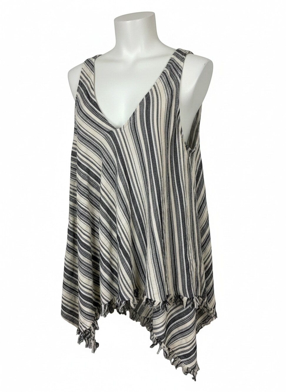 BCBGMAXAZRIA XS Black and Ivory Cotton Rayon Fringe Shell Top